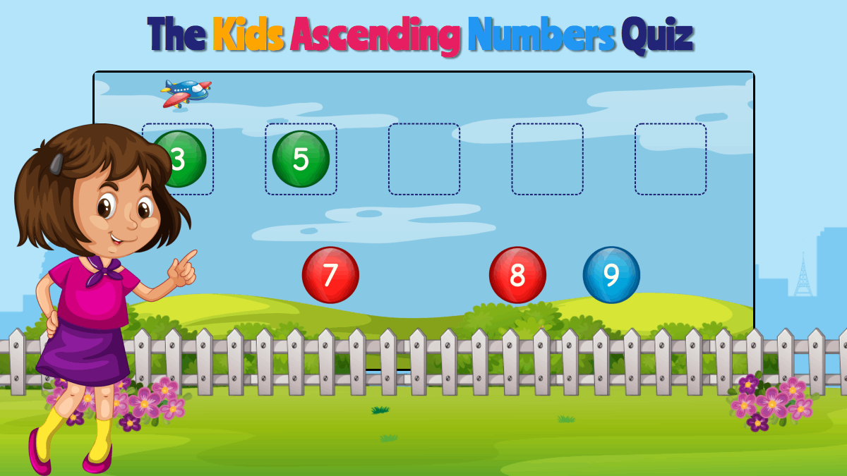 Kids ascending numbers quiz to practice counting and number order