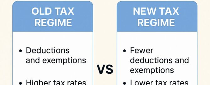 Infographic comparing Old vs New Tax Regime in India for FY 2025-26 including slabs, rates, and benefits