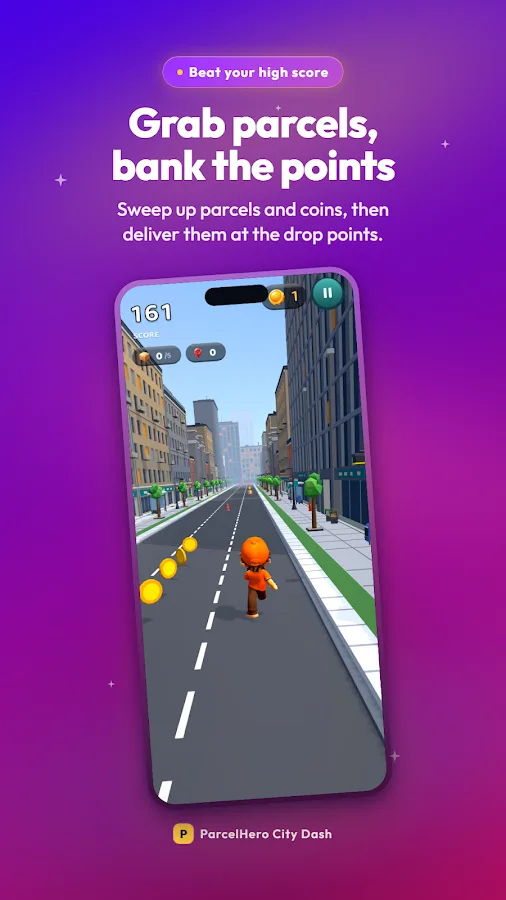 ParcelHero City Dash screenshot: grab parcels, bank the points at the drop points